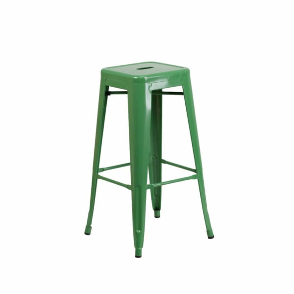 Green Metal Backless Barstool