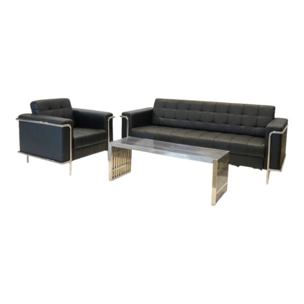 Black & Chrome Side Chair Tufted - Image 2