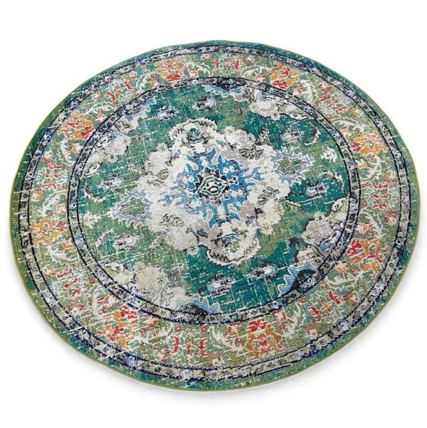 6′ Round Green Medallion Rug