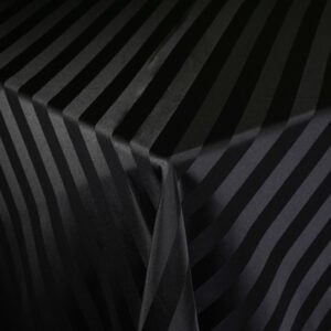 Black Imperial Stripe – Tablecloth rental – Illusions Rentals