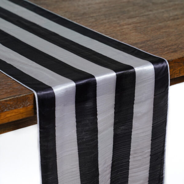 Black/White Stripe 2” Satin Table Runner