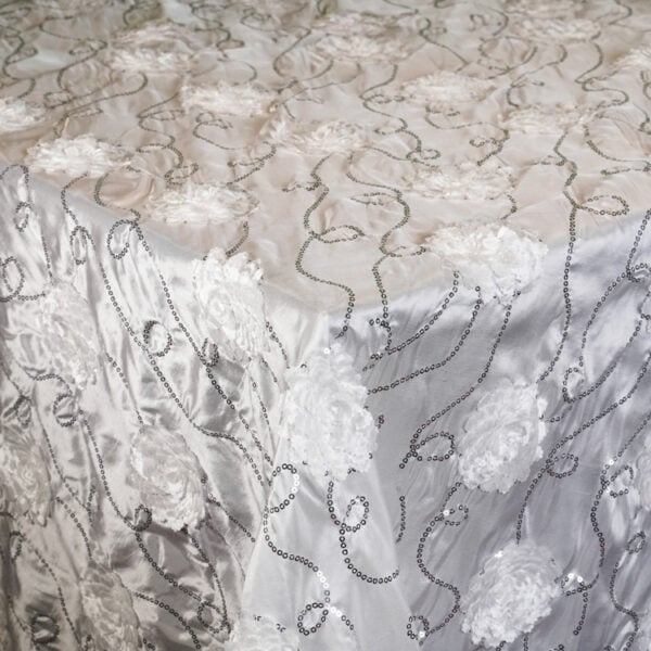 White Flower W/ Sequin Taffeta - Tablecloth