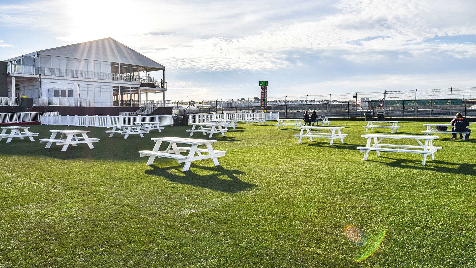 Large tent structure set up for event in lawn