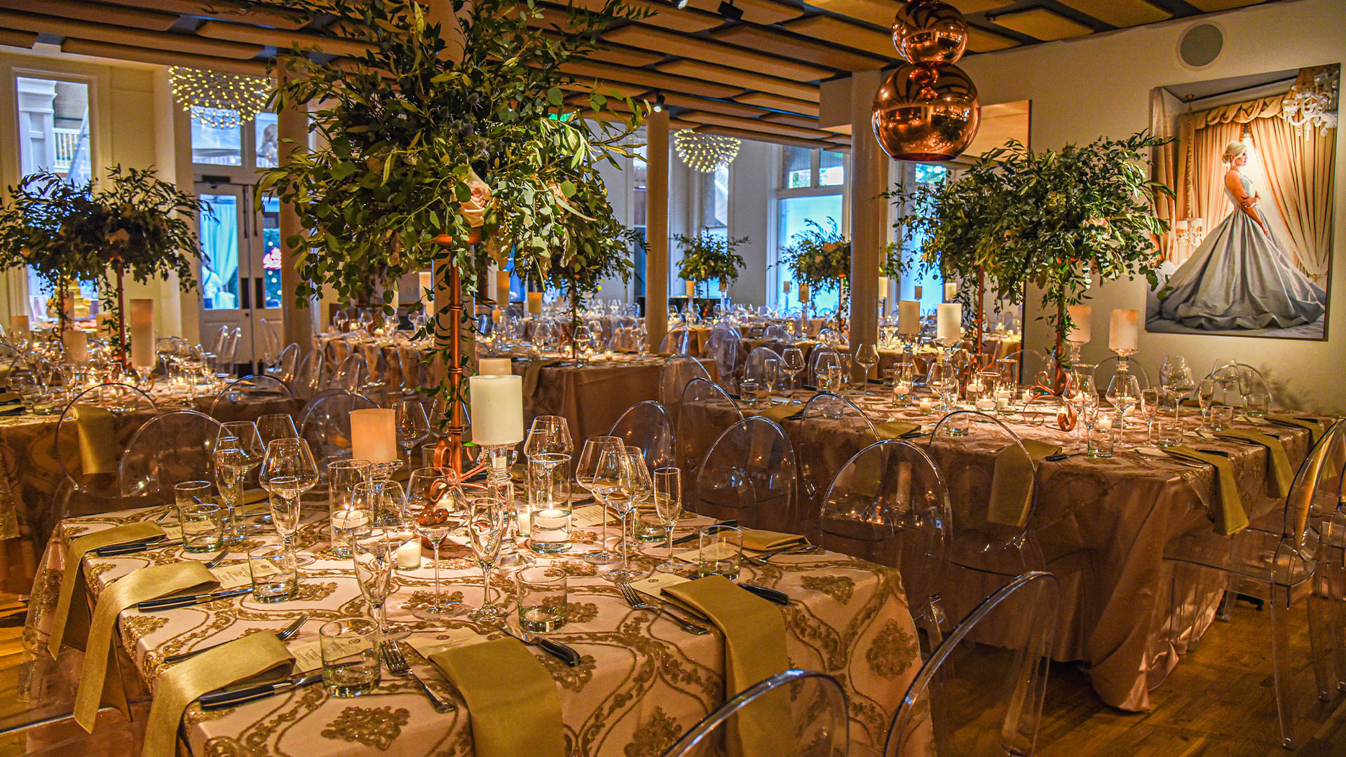 Tables set up for wedding reception